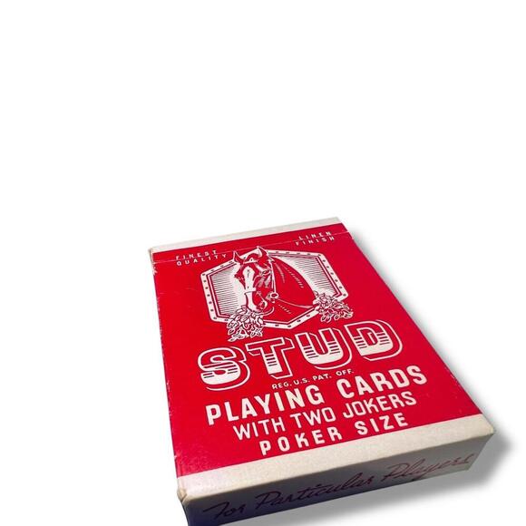 Vintage Stud Playing Cards Poker Size w/ 2 Jokers Red Box Linen USA Walgreens - Picture 3 of 5